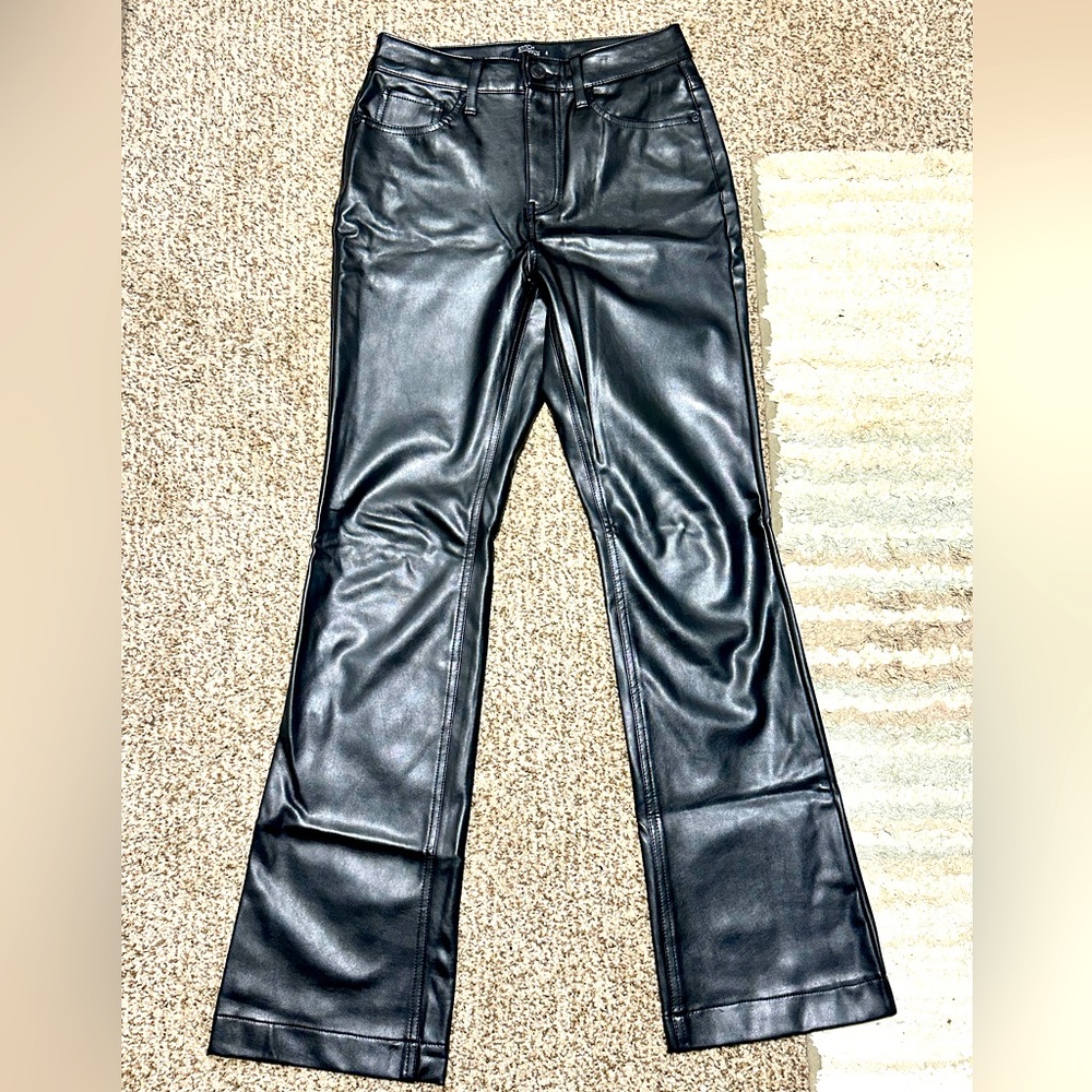 Stitch Star High Rise Flare Leg Vegan Leather Pants Size 4